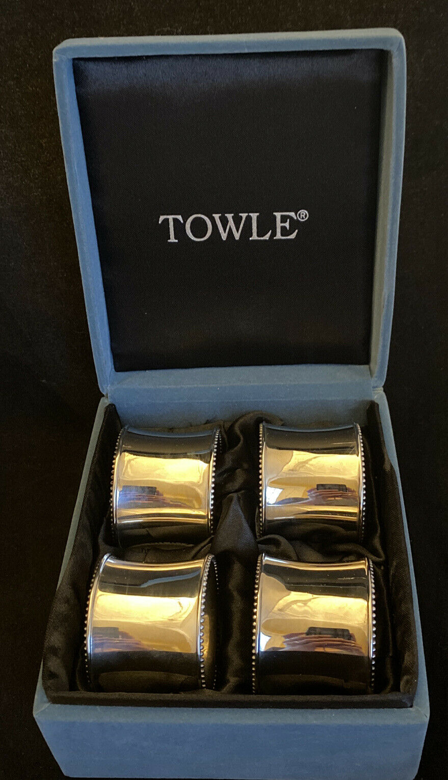 Vintage Towle Silver Plated Beaded Napkin Rings No Monogram Set Of 4