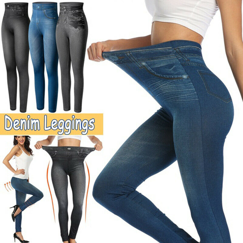 Women Stretchy Denim Jegging Jeans High Waist Tummy Control Pencil Pants Push Up