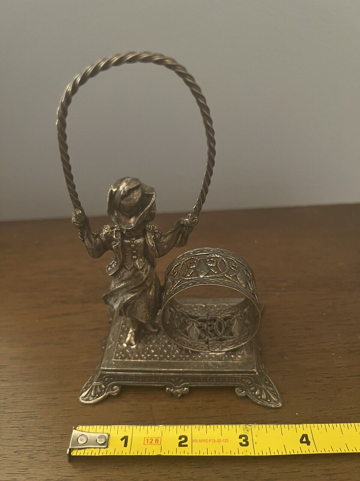 Antique Victorian Figural Napkin Ring Silver Plate Girl Jumping Rope Very Rare!