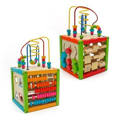 5 In 1 Wooden Bead Maze Activity Cube Multifunction Center Kids Educational Toys